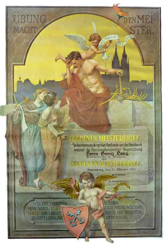 1. Generation: Goldener Meisterbrief von Georg Lenz sen.